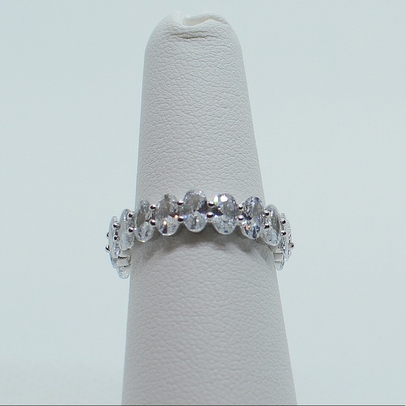 .925 Sterling Silver Oval CZ Eternity Band Ring - Picture 8 of 9
